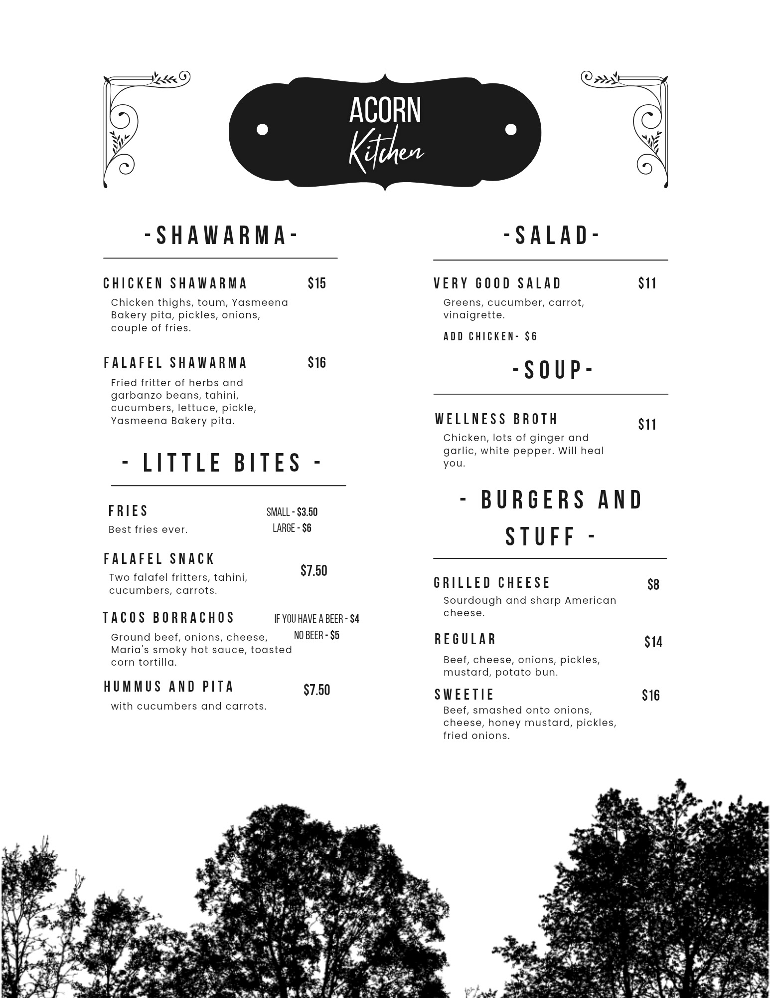 Acorn Kitchen Menu